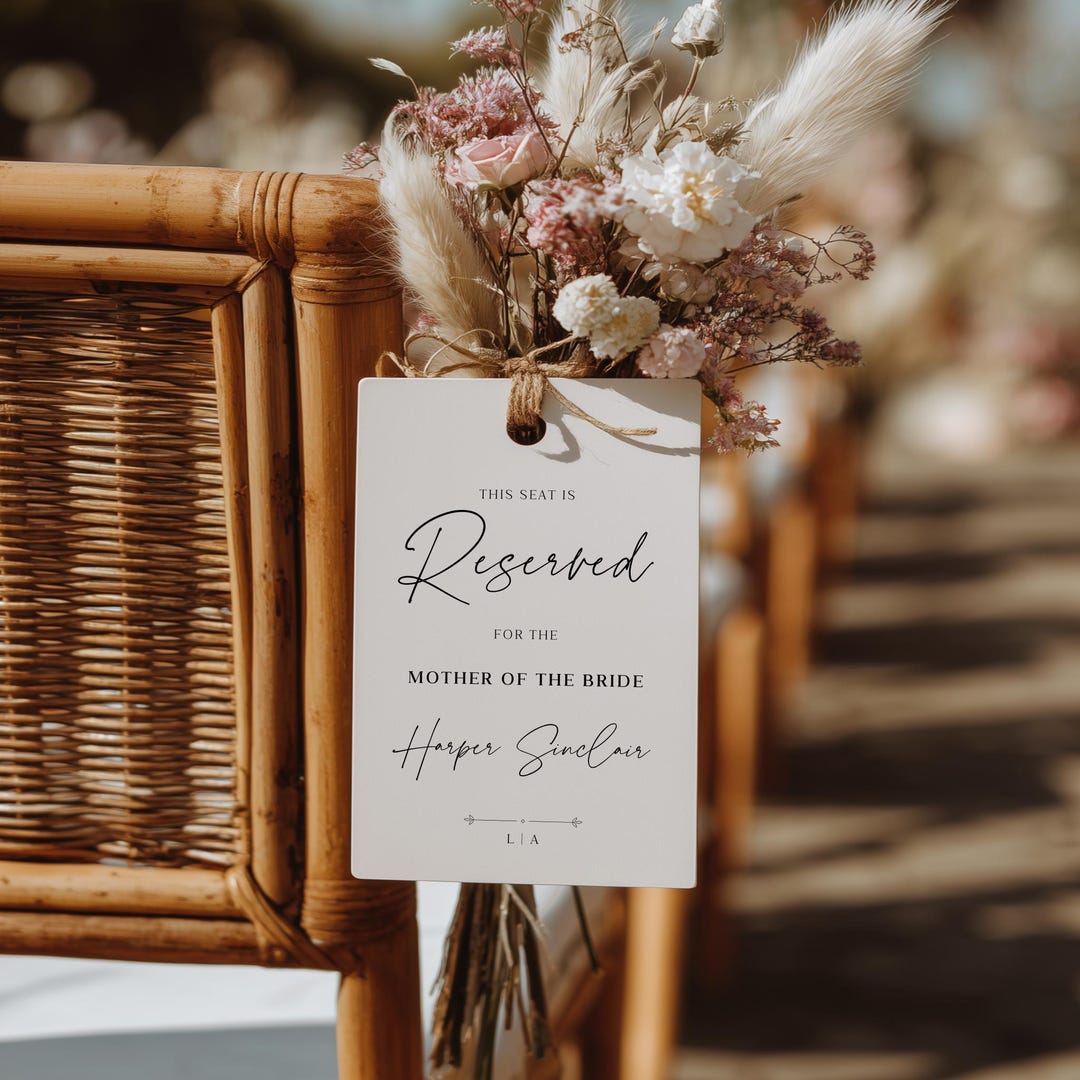 Luxury Reserved Seating Sign Template, Editable DIY Wedding Chair Sign ...