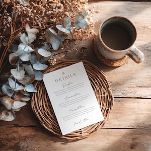 Wedding Details Card Template, Editable DIY Printable Insert, Luxury Invitation Suite Info Card for Accommodations or Timeline FMP2