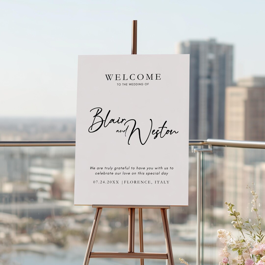 Wedding Welcome Sign Template, Editable Minimalist Ceremony Signage ...
