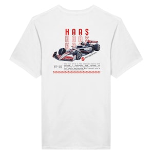 Haas F1 T-shirt | 2025 VF-25 Ocon & Bearman auto-ontwerp | Uniseks race-T-shirt | Formule 1 streetwear | Motorsportcadeau voor fans