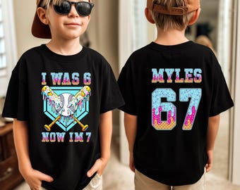 Personalized 7 Year Old Baseball Drip Birthday Shirt For Boys, 67 Meme, Custom Gifts For 7 Year Old Boy, Ice Cream Drip 7th Birthday Party