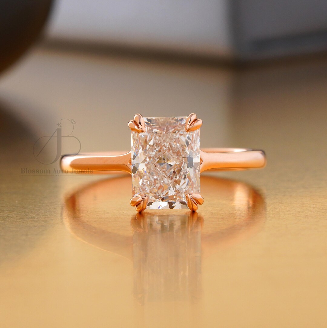 2.00CT Radiant Cut Lab Grown Diamond Solitaire Ring VVS DEF 14K Gold ...