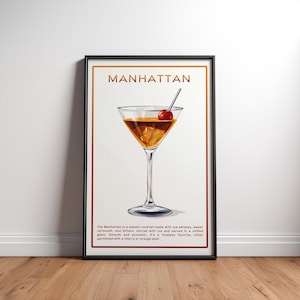 Manhattan Cocktail Poster – Manhattan Cocktail Print – Classic Cocktail Recipe Art – Mixology Illustration – Bar Decor – Digital Download