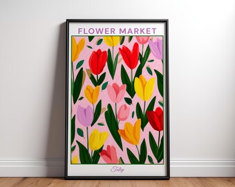 Plakat z tulipanem – Druk z tulipanem – Kwiatowa sztuka ścienna – Ilustracja z tulipanem – Grafika z tulipanem – Kwiatowa dekoracja domu – Sztuka ścienna – Pobieranie cyfrowe