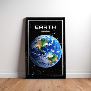 Earth Poster - Earth Illustration - Earth Print - Space Print - Space Poster - Educational Home Decor - Space Wall Art - Digital Download