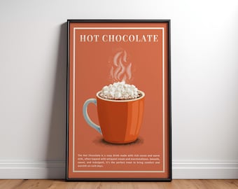 Hot Chocolate Poster – Hot Cocoa Illustration – Cozy Winter Drink Art – Kitchen Wall Decor – Chocolate Beverage Print – Digital Download