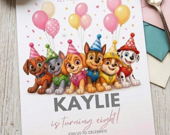 Paw Puppy Birthday Invitation, Editable Canva Template, Pink Paw Party (Digital Download)