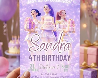 K-Pop Birthday Invitation Girl | Demon Hunters Party Invite | Editable Canva Template | Printable Kpop Theme Invite | Instant Download