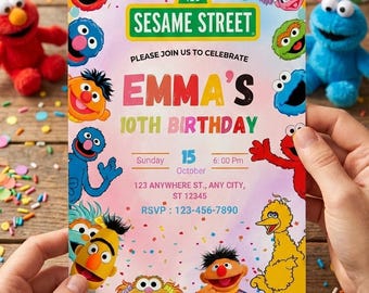 Sesame Street Theme Kids Birthday Party Invite | Editable Canva Template | Printable Digital Card