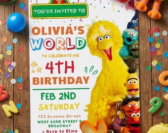 Editable Sesame Street Birthday Invitation | Kids Birthday Party Invite | Canva Template | Digital Download