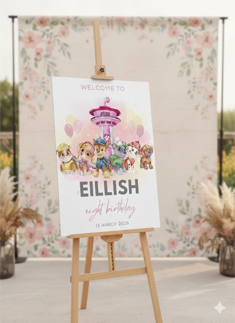 Editable Pawty Birthday Invitation Girl | Puppy Birthday Invitation Pink | Dog Birthday Party Invite | Canva