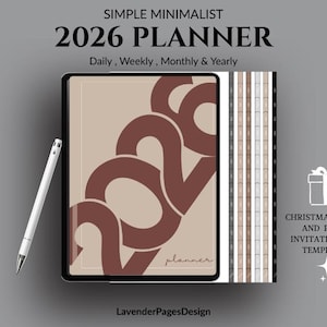 2026 Digital Planner PDF | Minimalist Hyperlinked Daily Weekly Monthly Planner for iPad GoodNotes & Tablet | Dated Yearly Organizer