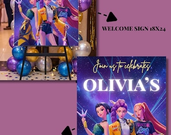 Editable K-Pop Demon Hunters Birthday Invitation and Welcome Sign | Anime Theme Party | Canva Template | Kids Teen Birthday Decor