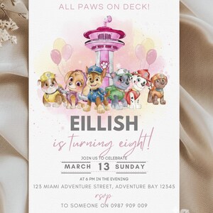Pink Puppy Birthday Invitation | Pawty Theme, Editable in Canva (Digital Download )