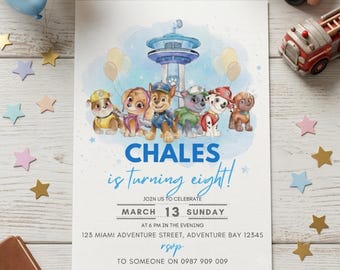 Pink Puppy Birthday Invitation | Pawty Theme, Editable in Canva (Digital Download )