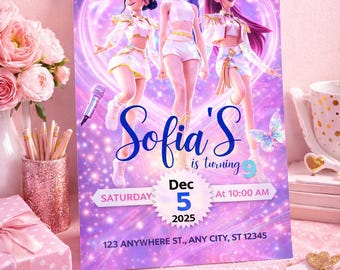 Anime Birthday Invitation | Editable Kids Birthday Party Invite | Demon Hunter Anime Theme | K-Pop Style Canva Template | Instant Download