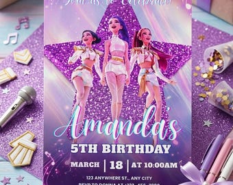 Editable Kpop Demon Hunters Birthday Invitation Template, Anime Party Invite, Canva Kids Birthday Invitation, Printable Digital Download