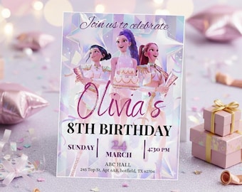 K-pop Demon Hunters Birthday Invitation Bundle, Welcome Sign & Ticket Pass, Editable Canva Template