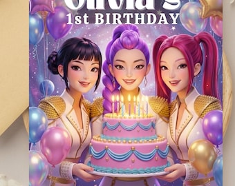 Kpop Birthday Invitation | Demon Hunters Theme, Editable Canva Template, Anime Theme Party, Kids Party, Kpop Demon