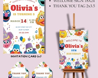 Sesame Street Birthday Invitation | Kids Birthday Party Invite | Canva Template | Digital Download
