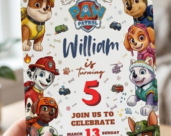 Editable Paw-ty Birthday Invitation | Puppy Party Invite | Canva Digital Download | Kids Birthday Party Invitation