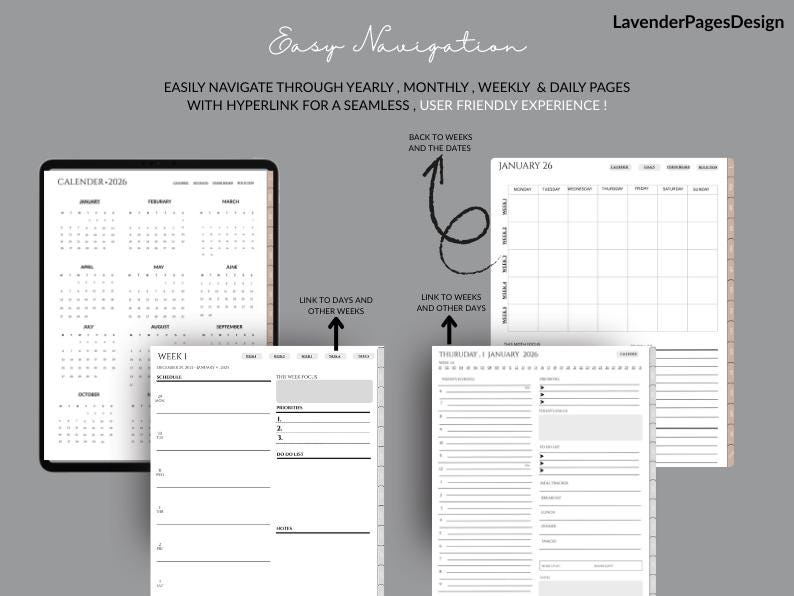 2026 Digital Planner PDF | Minimalist Hyperlinked Daily Weekly Monthly ...