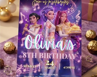 Kpop Demon Hunters Birthday Invitation, Anime Theme Party Invite, Editable Canva Template, Kids Birthday Invite Printable