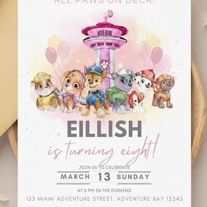 Pink Puppy Birthday Invitation | Pawty Theme, Editable in Canva (Digital Download )