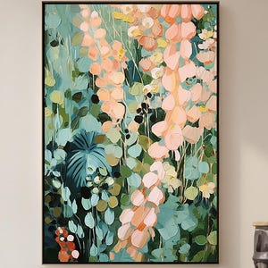 Original Floral Oil Painting on Canvas, Abstract Green Plants, Boho Wall Decor