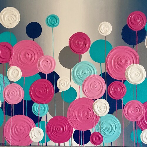 Magenta, Teal, and Navy Circle Nursery Art, Textured impasto wall shops art, made to order