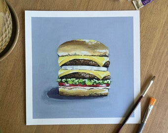 Cheeseburger Art, Giclee Fine Art Print, Gift for Dad, Kitchen Decor