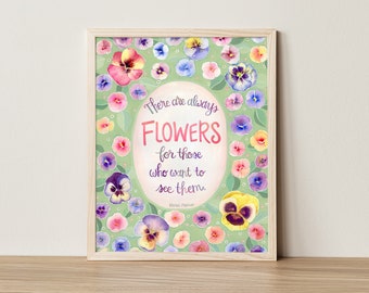 Pansy Floral Art Print: Henri Matisse Quote, Watercolor Flower Border