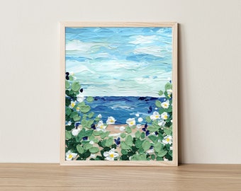 Sweet Jasmine Art Print | Beach Painting | White Floral Wall Decor | Giclee Fine Art Print, Select Your Size