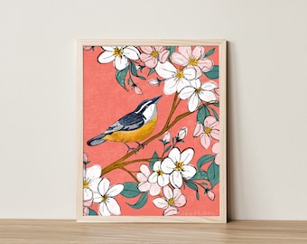 Backyard Bird Art Print 8x10" | Birds and Flowers Wall Decor | Gift for Birder | Bird Nursery Decor