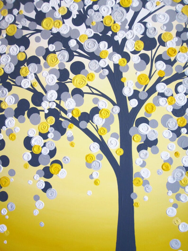 Yellow and Grey Art 18x24 Textured Tree Acrylic Painting on Etsy
