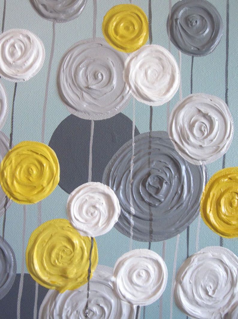 Yellow Gray and Aqua Blue Wall Art Textured Painting Etsy