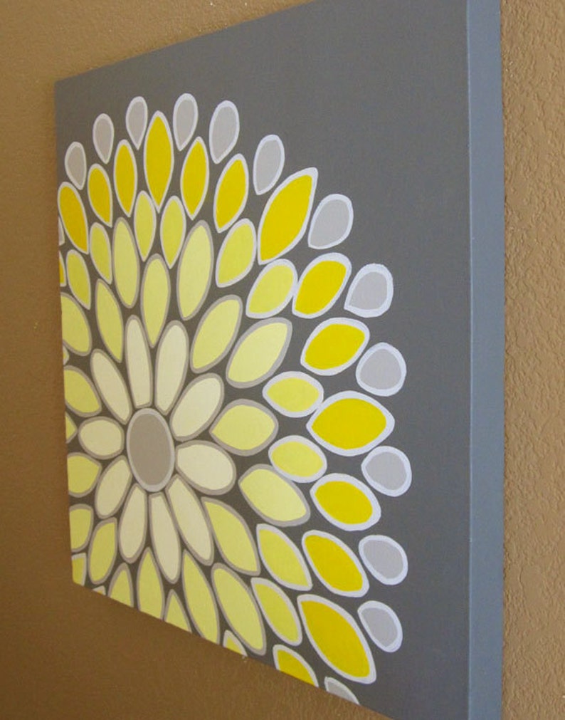 Wall Art Yellow and Grey Abstract Flower 20x20 Acrylic Etsy