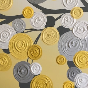 Yellow and Gray Textured Tree Art, Diptych Set of Two, Custom Painted, Modern Acrylic Painting image 9