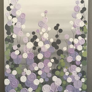 Lavender, Sage Green, and Gray Textured Painting, Abstract Flowers, Large Acrylic Painting on Canvas