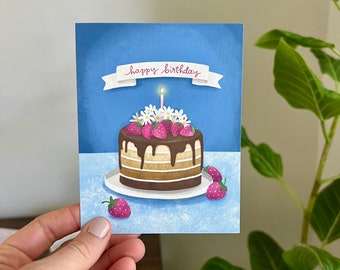 Hand Drawn Birthday Cake Card Set: Linen A2 Blank Cards