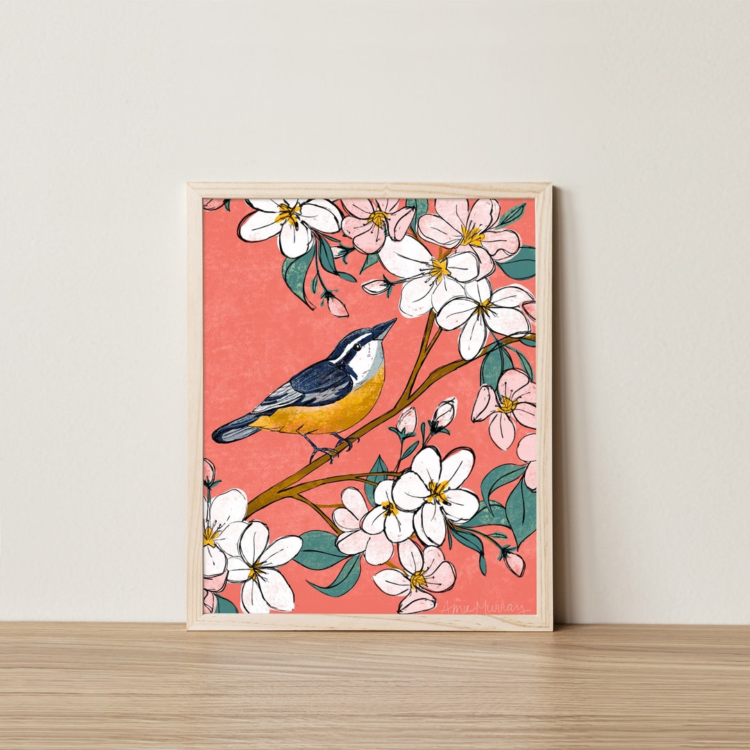 Backyard Bird Art Print 8x10 Birds and Flowers Wall Decor Gift for Birder Bird Nursery Decor Etsy