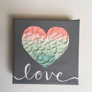 Little Love Painting, Mint, Pink, Coral, Peach and Gray Textured Nursery Art, Original Painting on Canvas, MADE TO ORDER, hand image 6