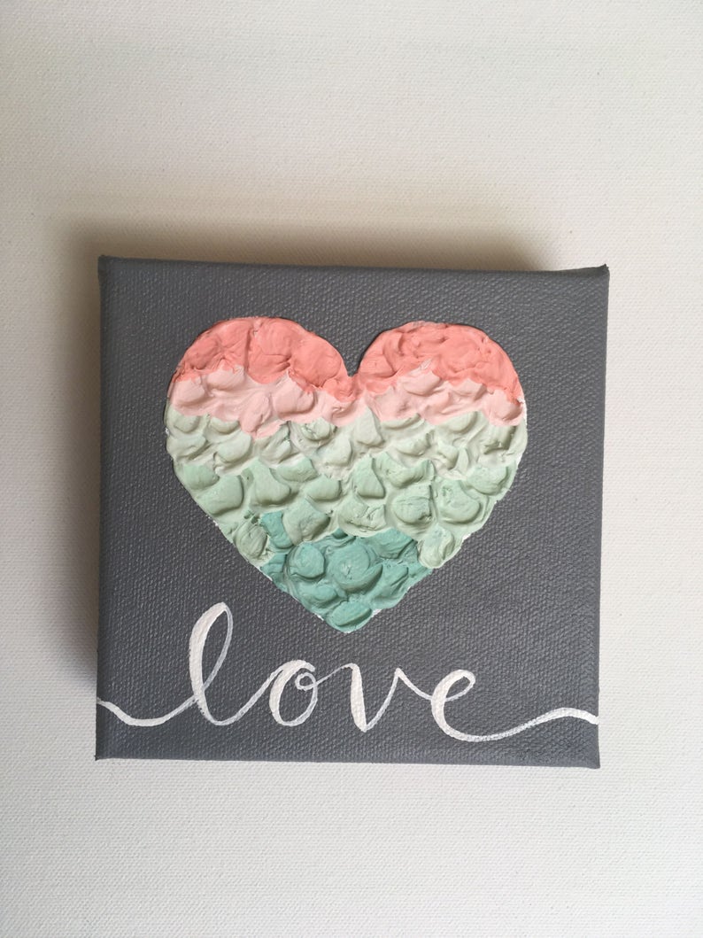 Little Love Painting, Mint, Pink, Coral, Peach and Gray Textured Nursery Art, Original Painting on Canvas, MADE TO ORDER, hand image 6