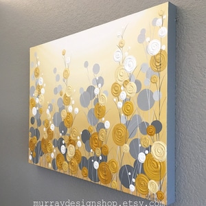 Mustard Yellow and Grey Wall Art, Textured Painting, Abstract Flowers, Acrylic Painting on Canvas Made to Order image 3