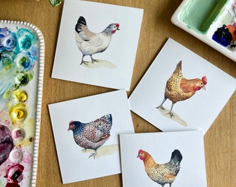 Hand Painted Chicken Notecard Set: Farm Animal Greeting Cards