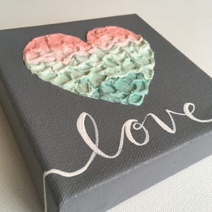 Little Love Painting, Mint, Pink, Coral, Peach and Gray Textured Nursery Art, Original Painting on Canvas, MADE TO ORDER, hand image 7