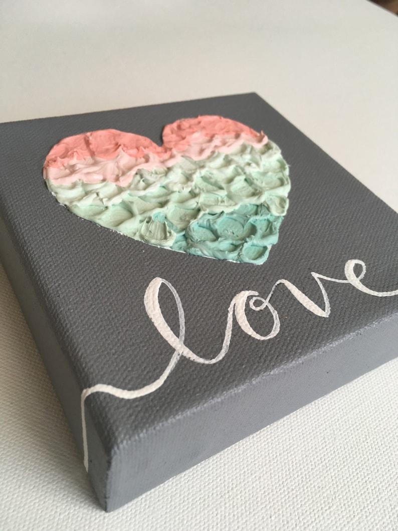 Little Love Painting, Mint, Pink, Coral, Peach and Gray Textured Nursery Art, Original Painting on Canvas, MADE TO ORDER, hand image 7