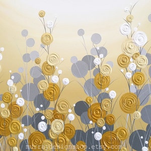 Mustard Yellow and Grey Wall Art, Textured Painting, Abstract Flowers, Acrylic Painting on Canvas Made to Order image 6