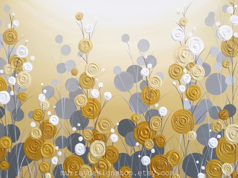 Mustard Yellow and Grey Wall Art, Textured Painting, Abstract Flowers, Acrylic Painting on Canvas Made to Order image 6