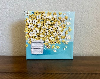 Yellow Floral Mini Painting | 5x5 Inch Textured Acrylic Still Life on Canvas | Ready to Ship